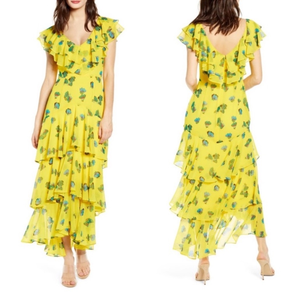 WAYF Yellow Chelsea Tiered Ruffle Dress Ruffle Size Small‎